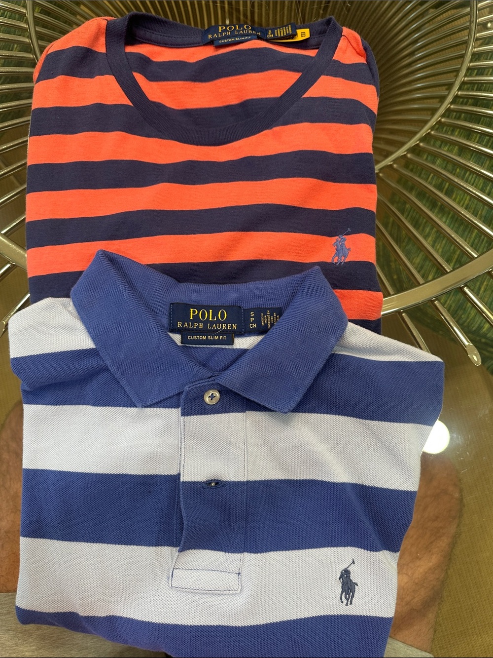 Polo by Ralph Lauren Navy & Orange Tee wand Blue & White Striped Polo